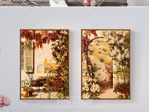 北欧小镇庭院场景油画风景装饰画无框画图片下载