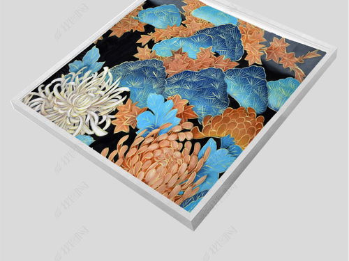 高清立体手绘蓝色经典菊花山水油画图图片下载