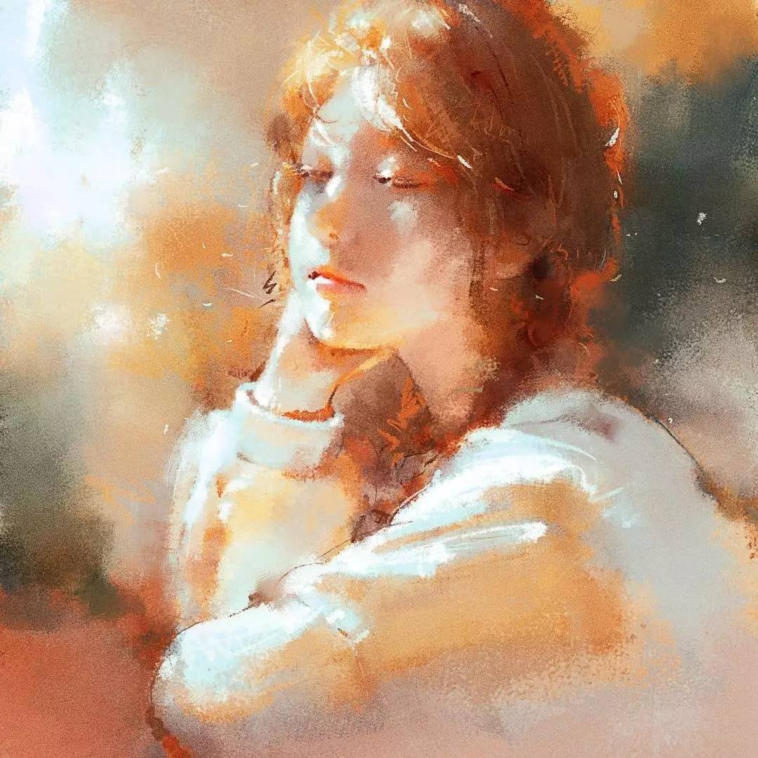 插画融入油画里,画出了初恋般的女孩!