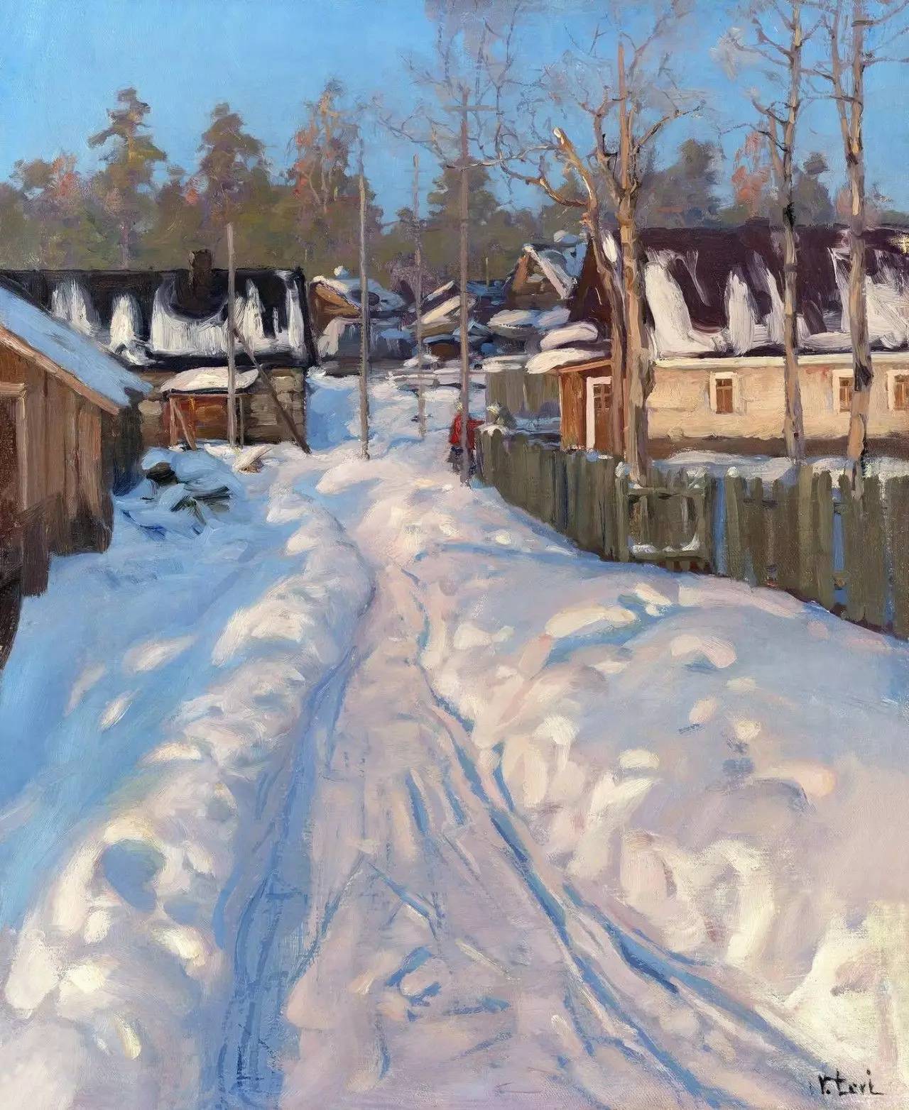 俄罗斯画家笔下的雪景油画 寒冷中的诗意与灵魂